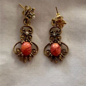 Elegant Gold and Pink Dangle Earrings